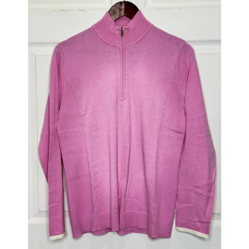 ALASHAN Pink Cotton Cashmere Pullover 1/4-Zip Mock Neck Sweater Size Large